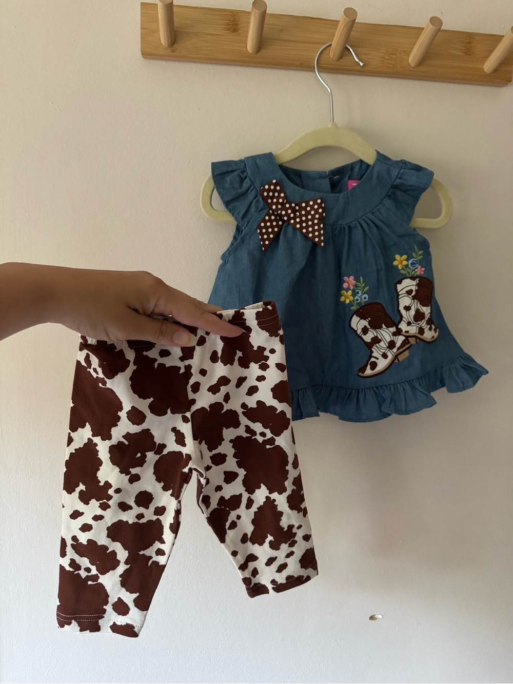 Good Lad Blue Denim Top and Brown Cowprint Leggings Kids Matching Set